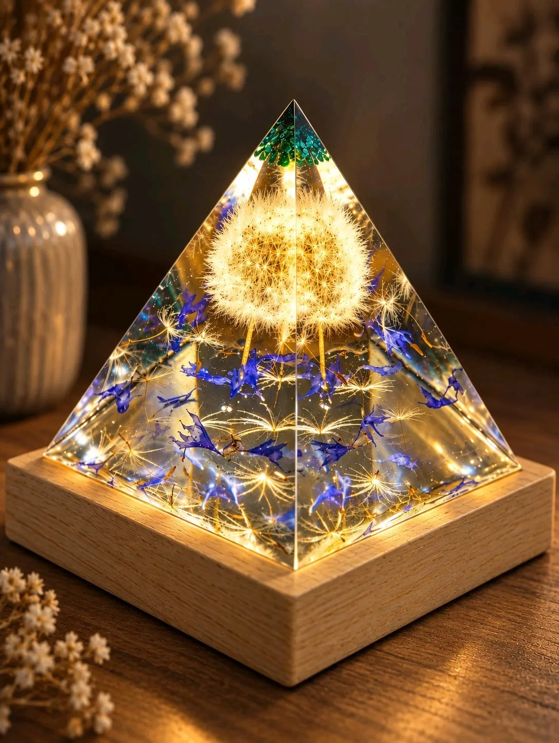 Lampa z pryskyřice - Pyramida s pampeliškou