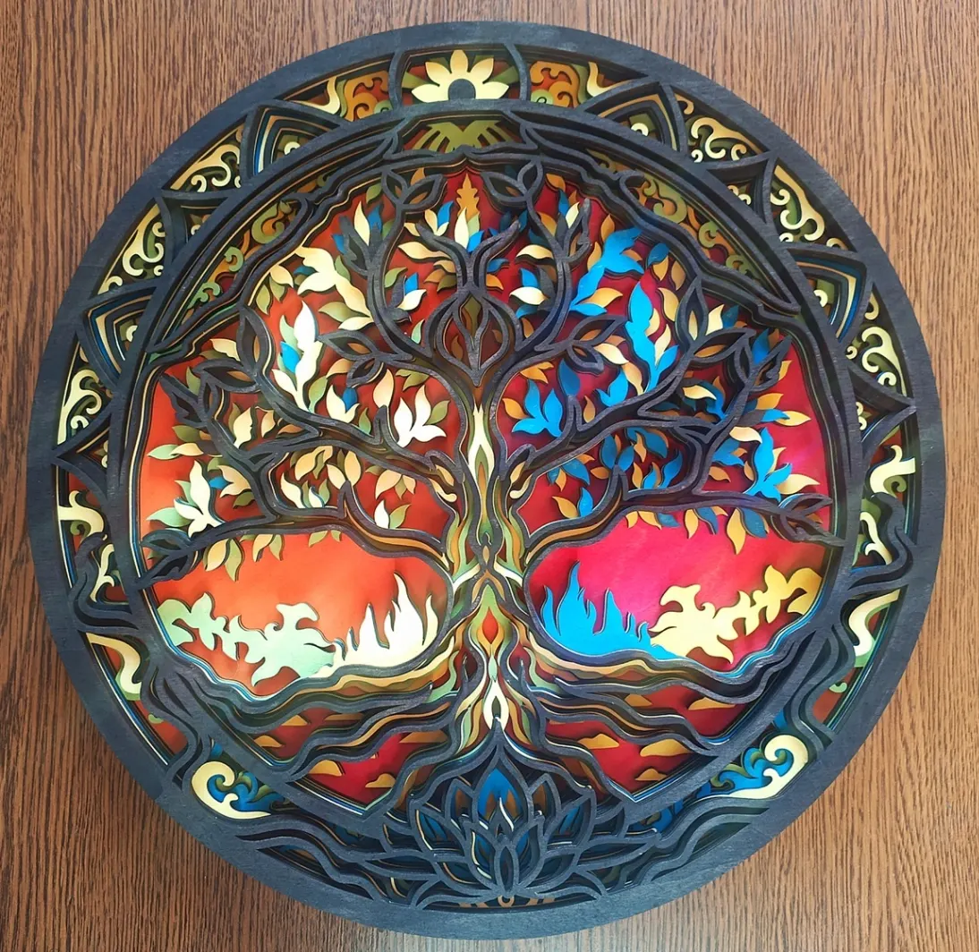 Mandala Strom Života, barvená, lakovaná, 40cm