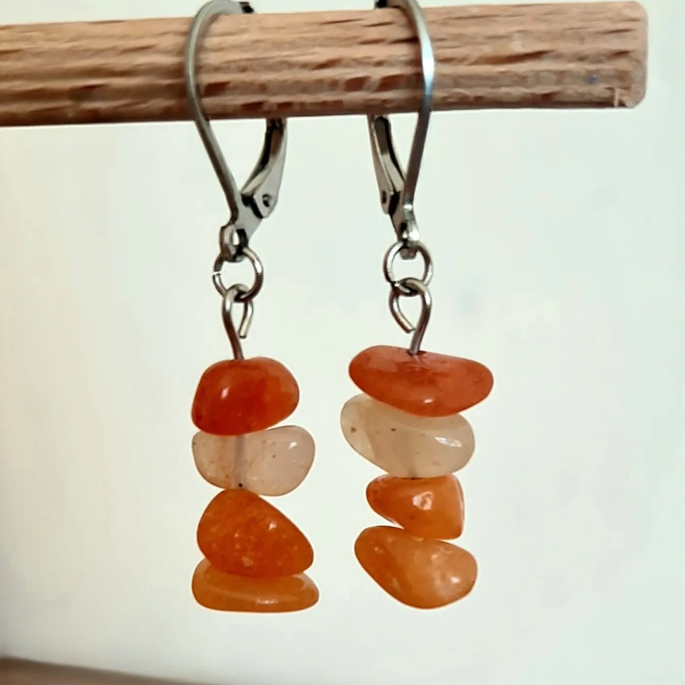 Náušnice - zlomky - Avanturín červený